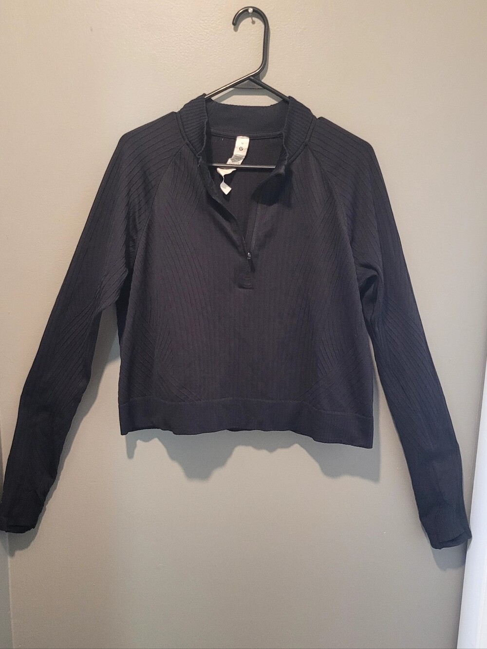 Lululemon Restless Womens Ribbed Quarter Zip Thumb Holes Athletic Crop Sz 12